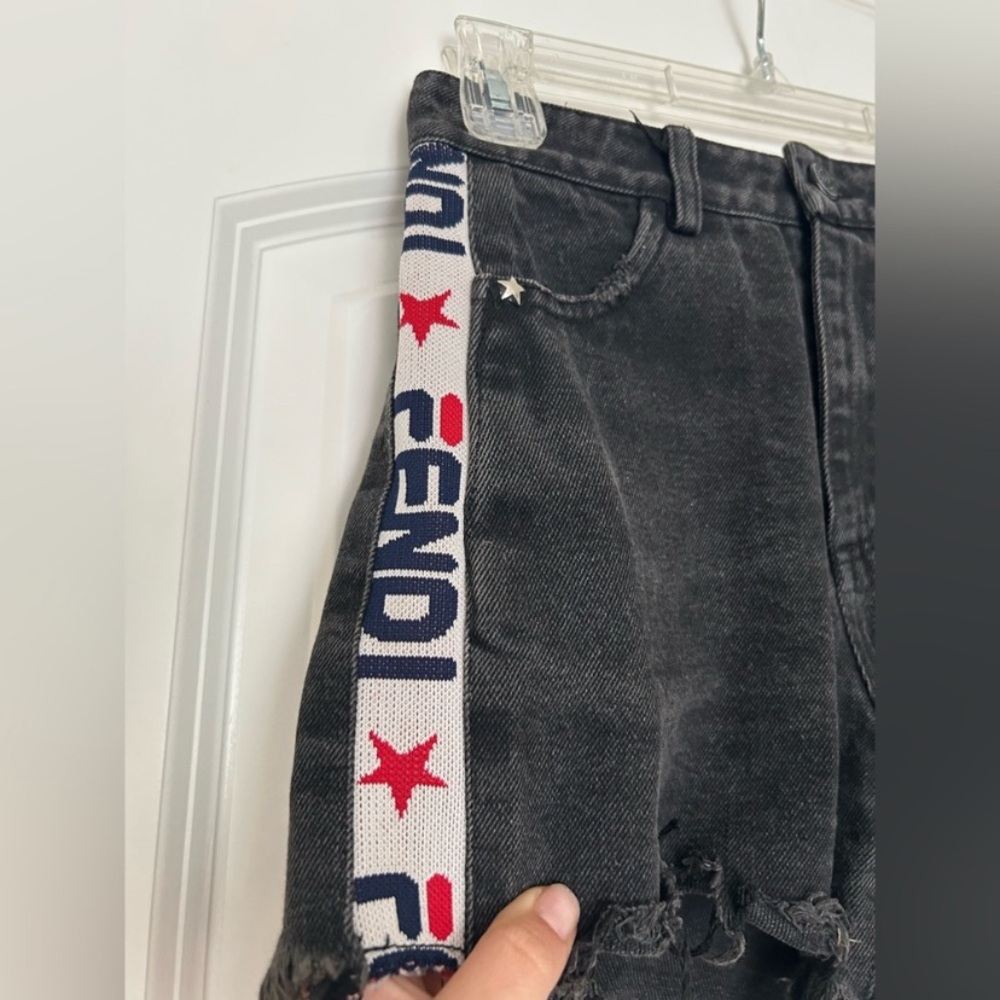 Fendi Logo Tape Black Denim Cutoff Shorts High
Waist Designer Sz S distressing - Picture 2 of 9